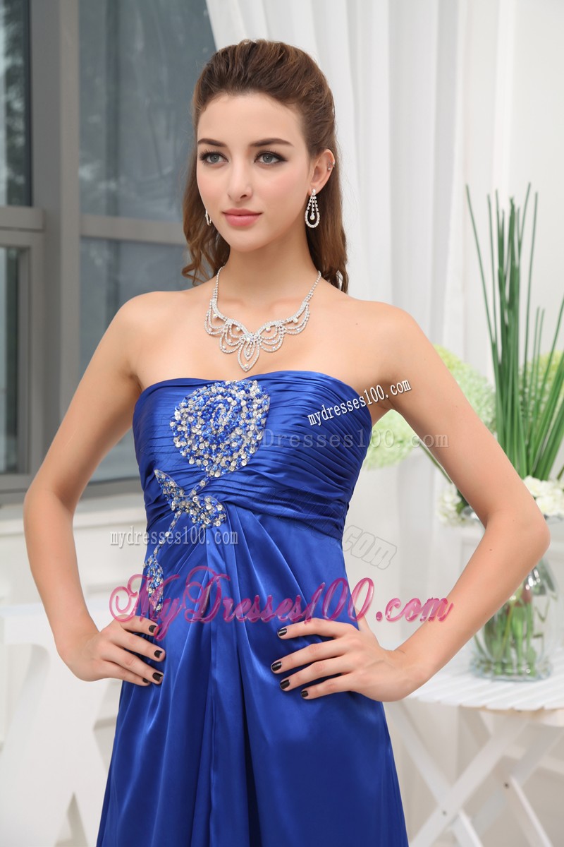 Blue Blush Train Prom Dresses with Slits Up the Side and Beadings