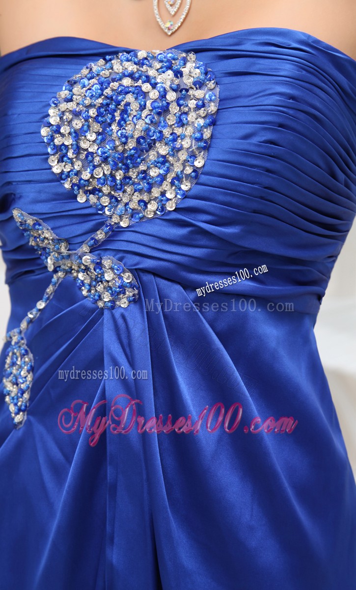 Blue Blush Train Prom Dresses with Slits Up the Side and Beadings