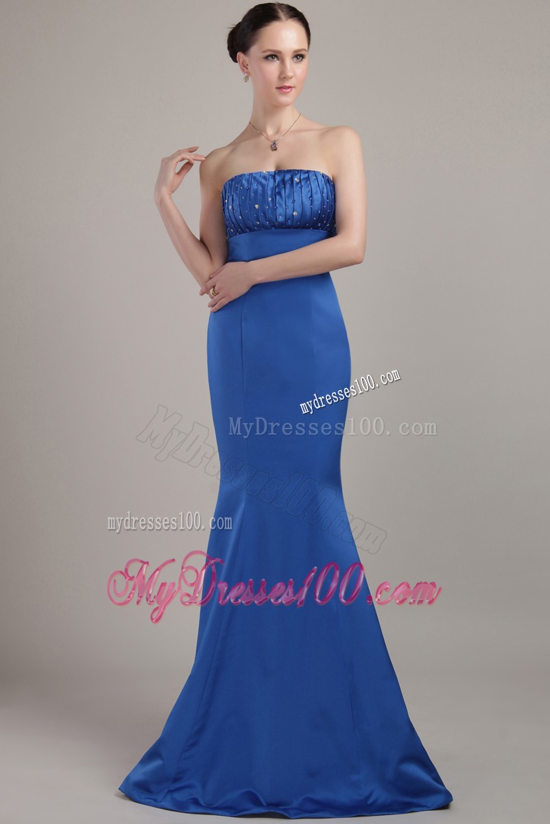 Sexy Beaded Strapless Mermaid Floor-length Royal Blue Evening Formal Gowns