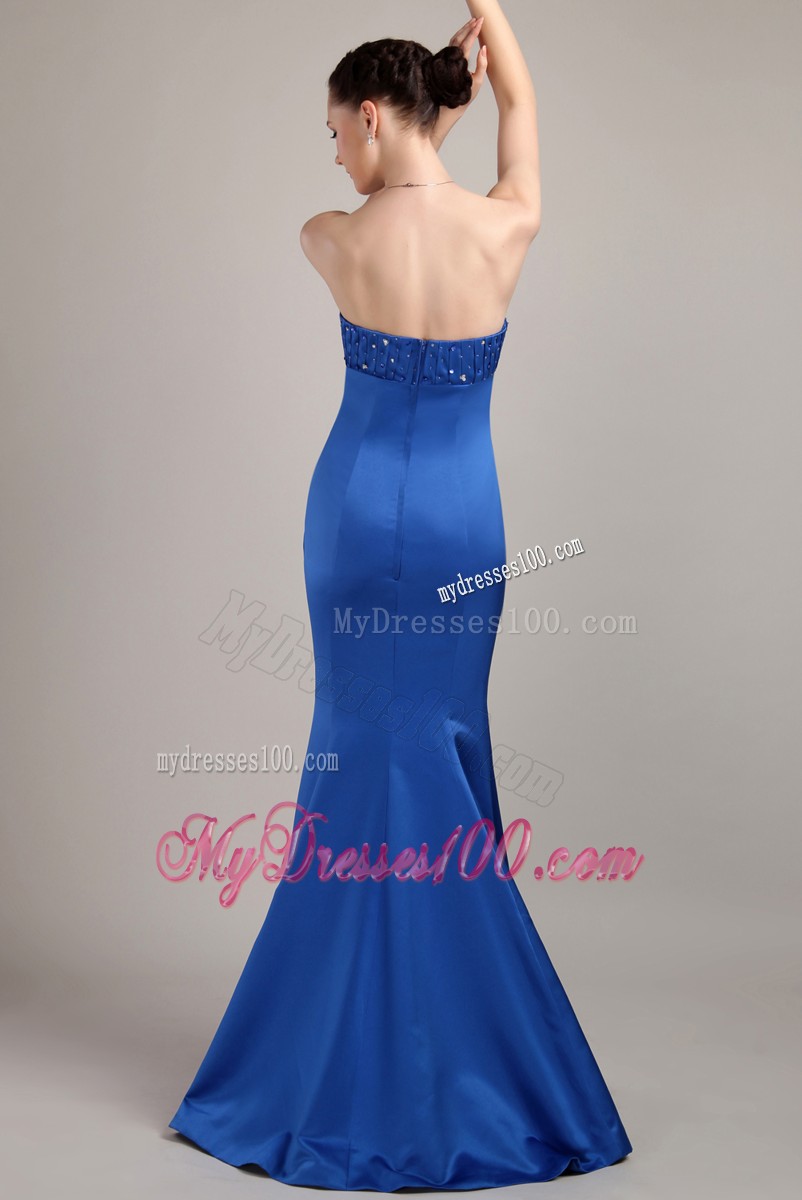 Sexy Beaded Strapless Mermaid Floor-length Royal Blue Evening Formal Gowns