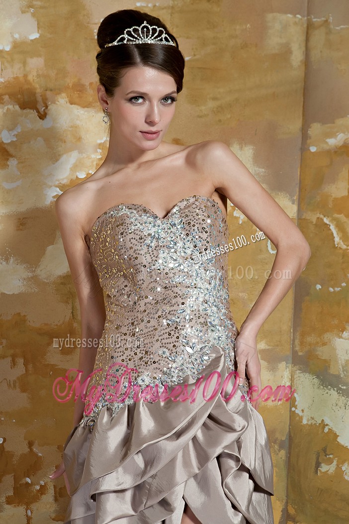 Asymmetrical Taffeta and Sequin Ruched Prom Dress for Cheap
