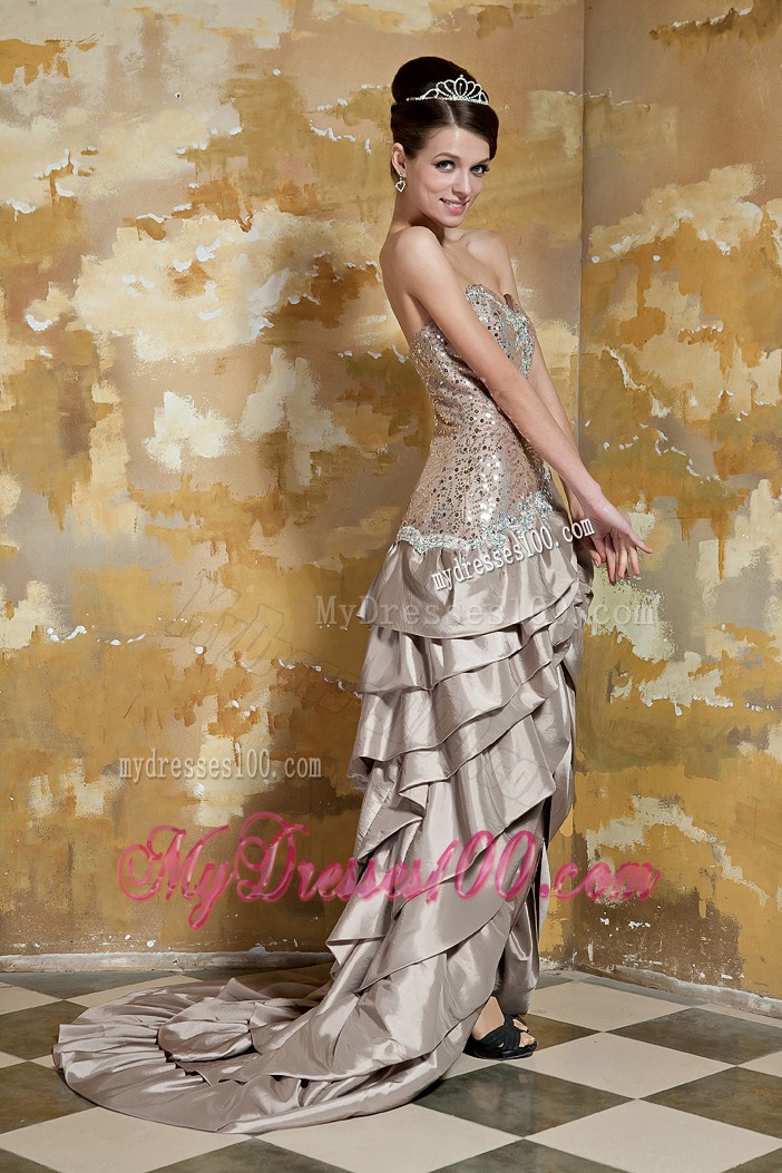 Asymmetrical Taffeta and Sequin Ruched Prom Dress for Cheap