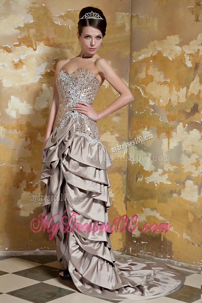 Asymmetrical Taffeta and Sequin Ruched Prom Dress for Cheap