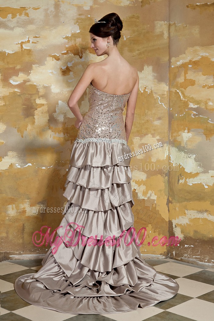 Asymmetrical Taffeta and Sequin Ruched Prom Dress for Cheap