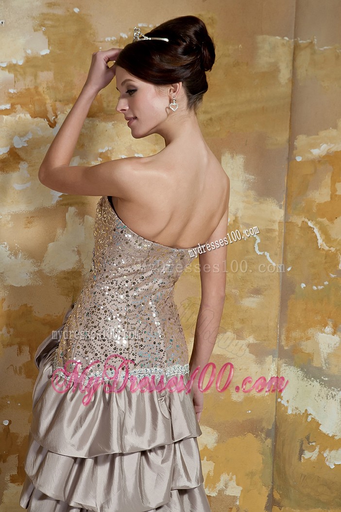Asymmetrical Taffeta and Sequin Ruched Prom Dress for Cheap