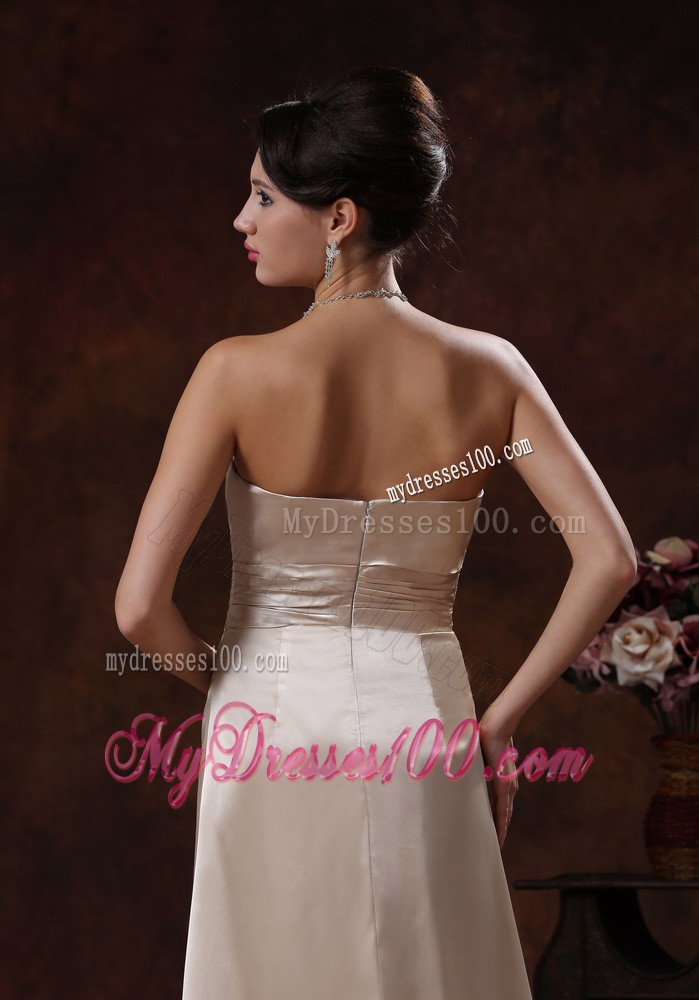 Strapless Champagne Brush Train Zipper Up Back Prom Party Dress with Ruffles