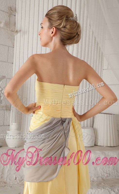 Ruched Yellow and Grey Dresses for Prom with High Slits