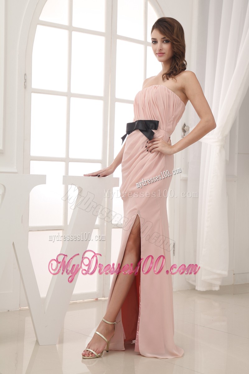 Champagne Empire Ruching Zipper Up Long Prom Dress with Bowknot