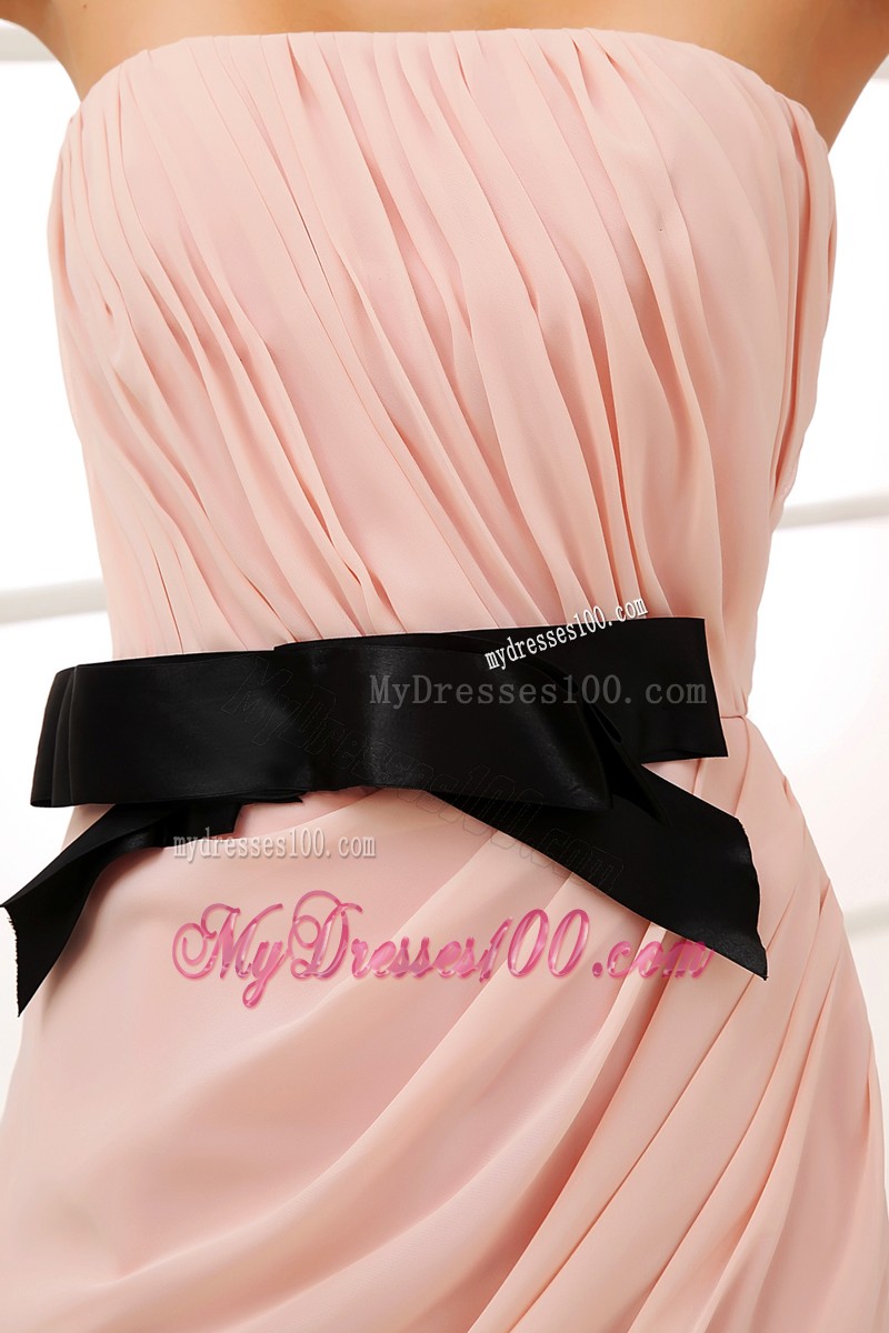 Champagne Empire Ruching Zipper Up Long Prom Dress with Bowknot