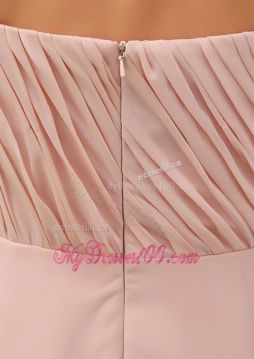 Champagne Empire Ruching Zipper Up Long Prom Dress with Bowknot