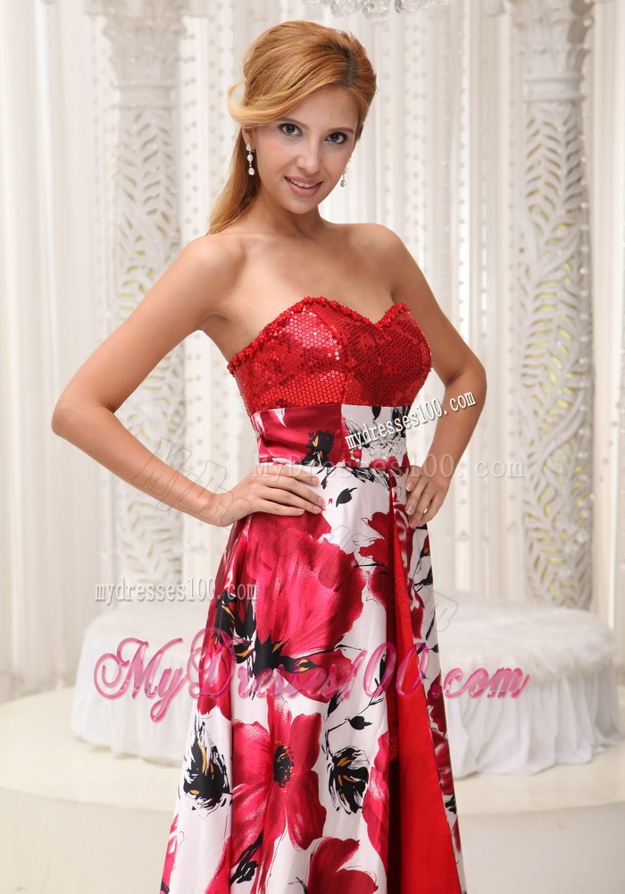 Colorful Sweetheart Print and Sequins Decorate High-low Prom Evening Dress