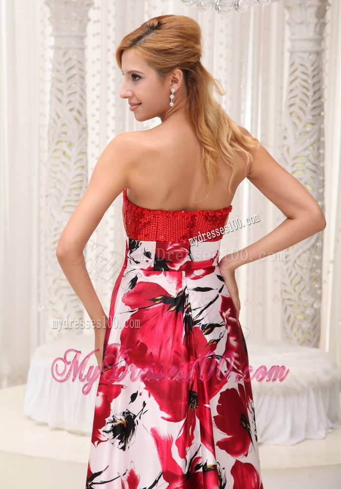 Colorful Sweetheart Print and Sequins Decorate High-low Prom Evening Dress