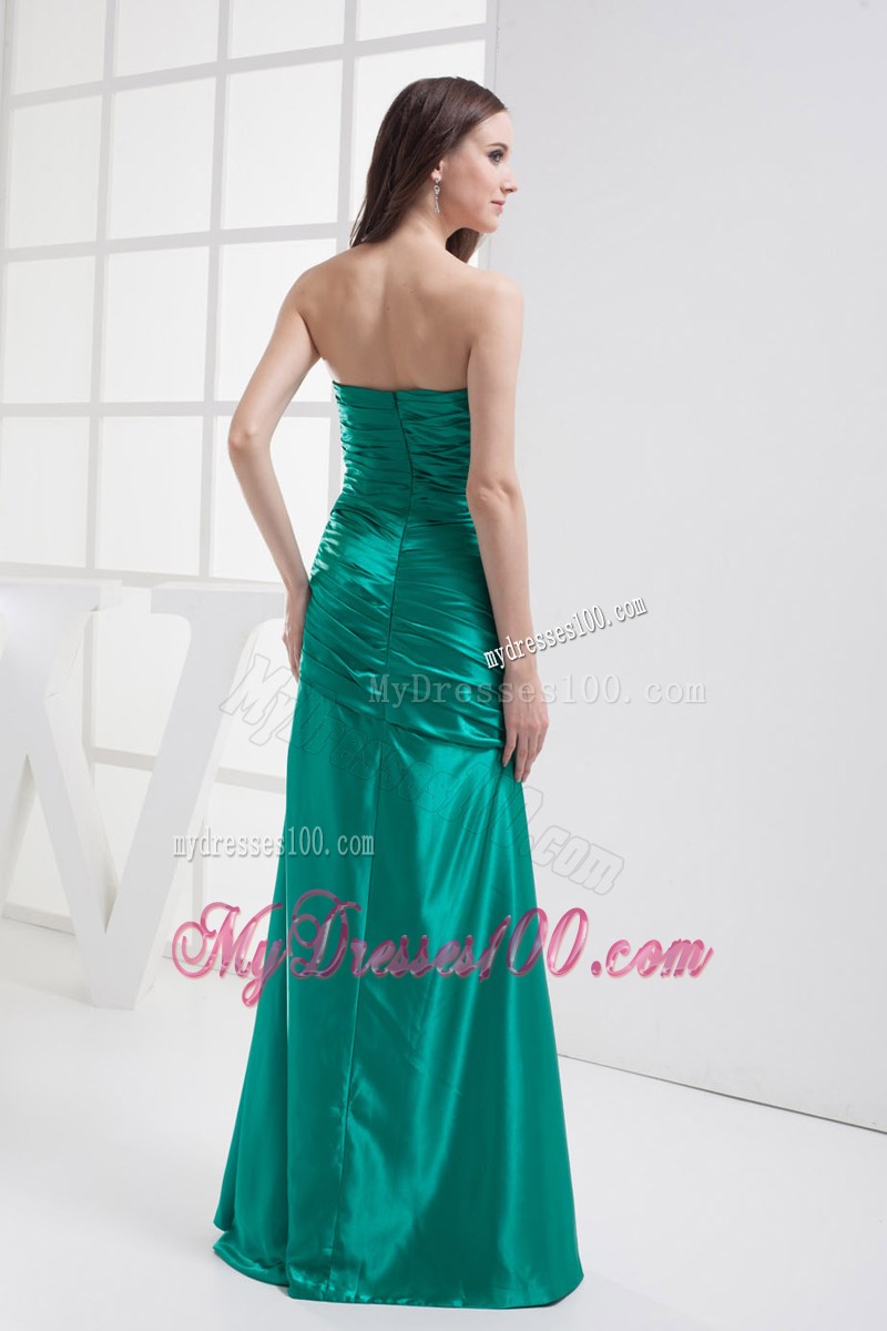 Green High Slit Column Ruched Prom Dress with Hand Made Flowers