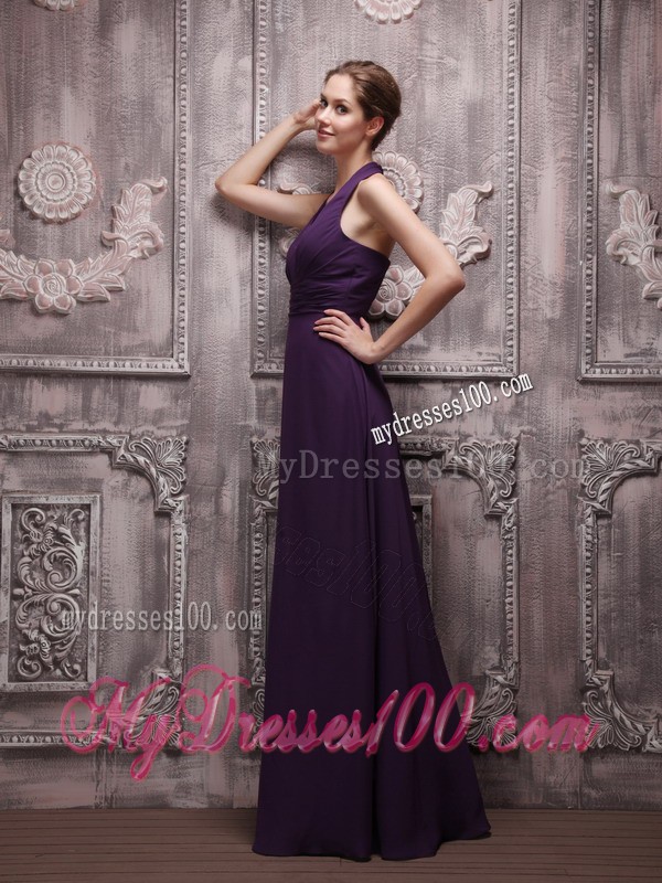 Dark Purple Halter Top V-neck Floor-length Chiffon Prom Evening Dresses