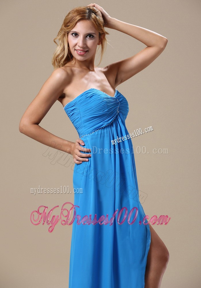 Aqua Blue Corset Back High Slit Column Prom Dresses for Cheap