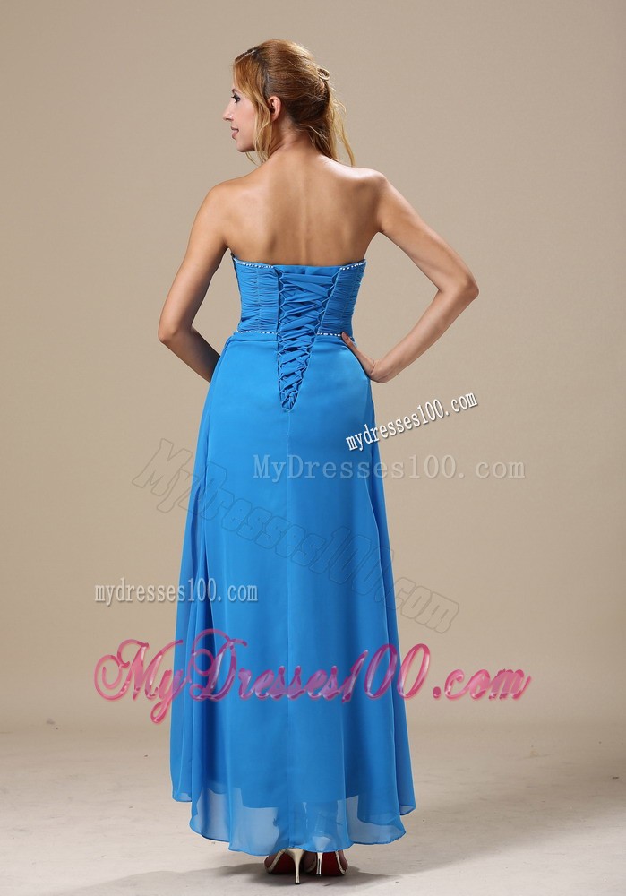 Aqua Blue Corset Back High Slit Column Prom Dresses for Cheap