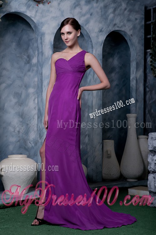 Pretty One Shoulder Purple Column Prom Dresses for Customers