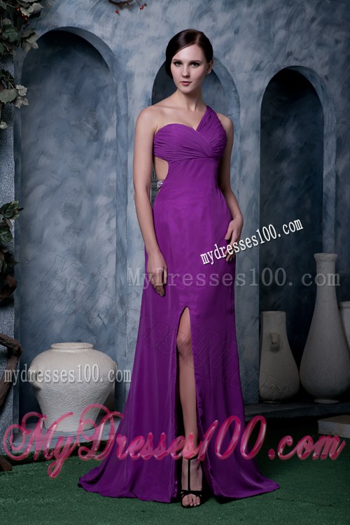 Pretty One Shoulder Purple Column Prom Dresses for Customers