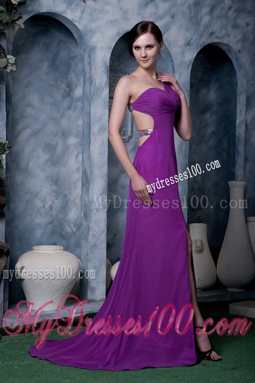 Pretty One Shoulder Purple Column Prom Dresses for Customers