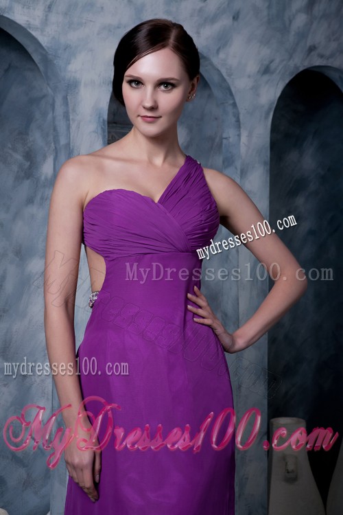 Pretty One Shoulder Purple Column Prom Dresses for Customers