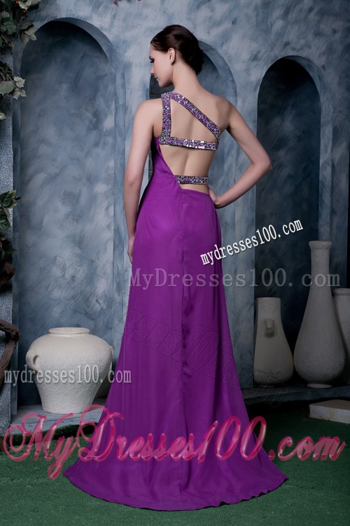 Pretty One Shoulder Purple Column Prom Dresses for Customers