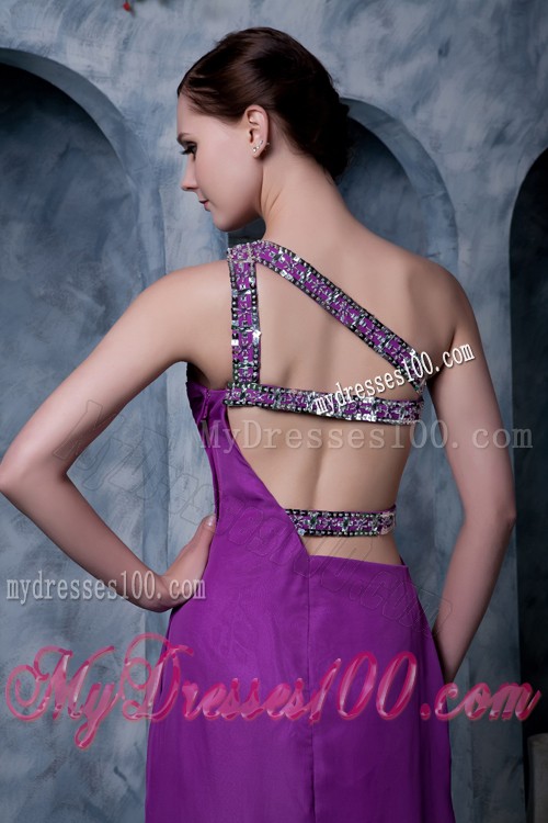 Pretty One Shoulder Purple Column Prom Dresses for Customers