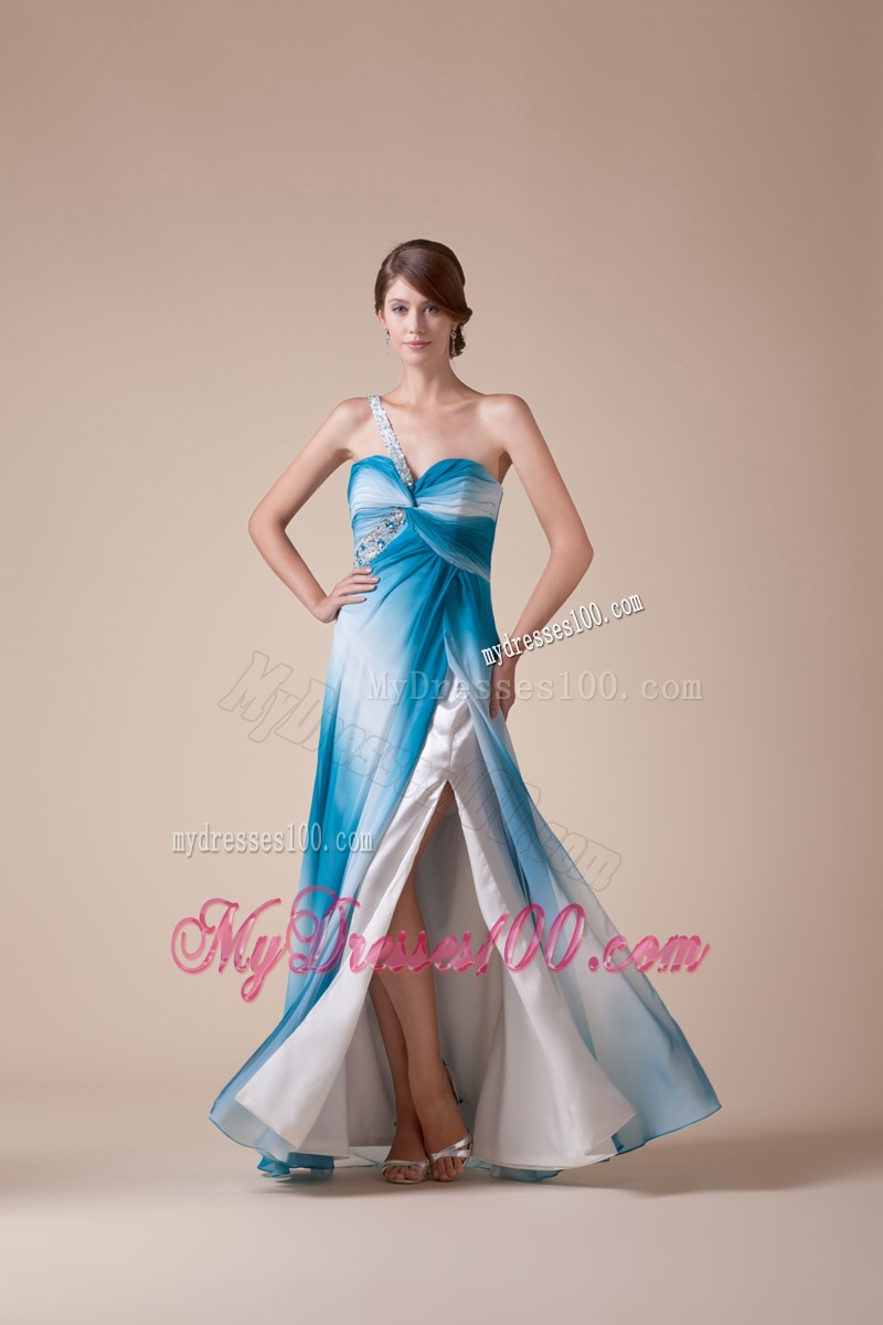 2013 Beaded One Shoulder High Slit Chiffon Prom Dresses Discount