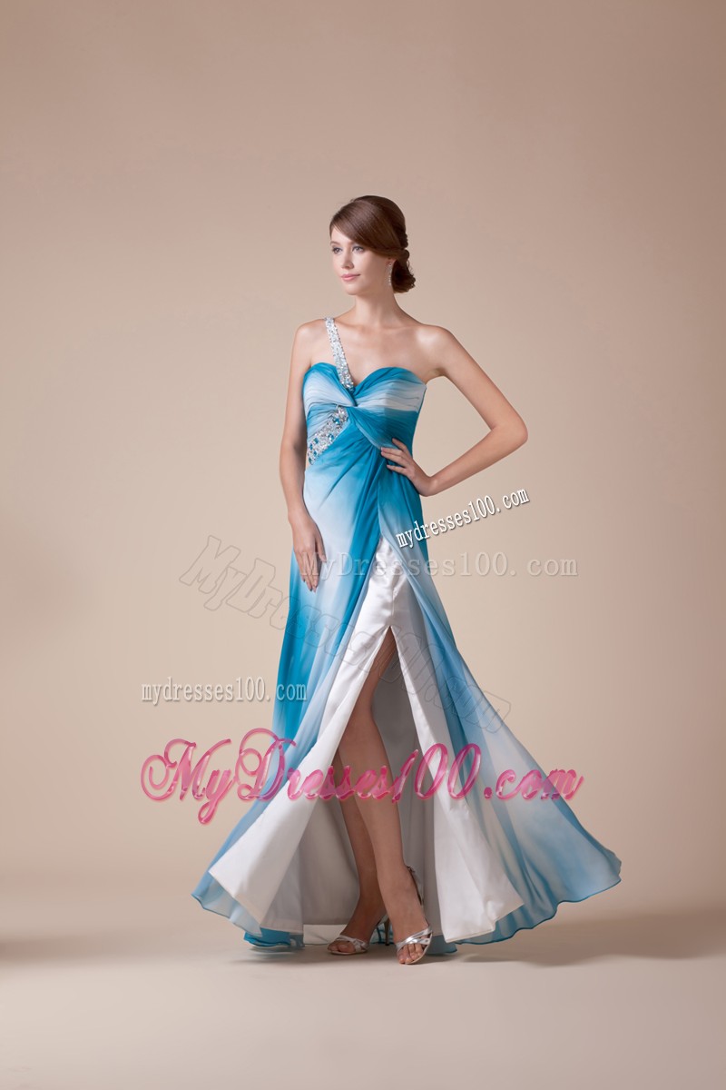 2013 Beaded One Shoulder High Slit Chiffon Prom Dresses Discount