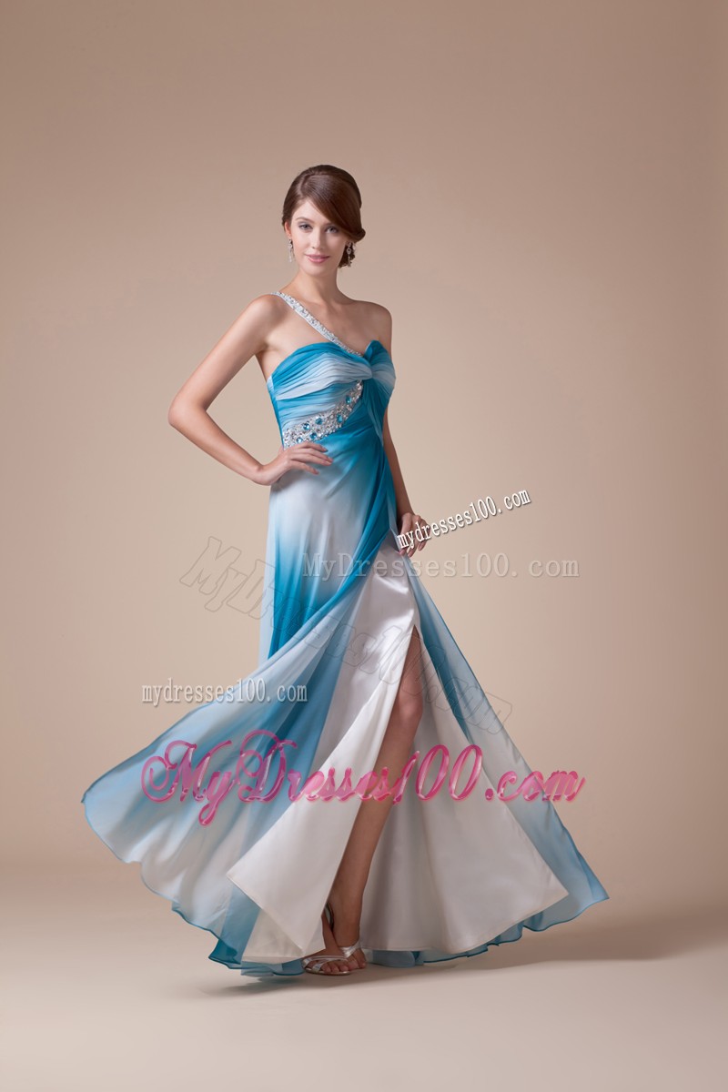 2013 Beaded One Shoulder High Slit Chiffon Prom Dresses Discount