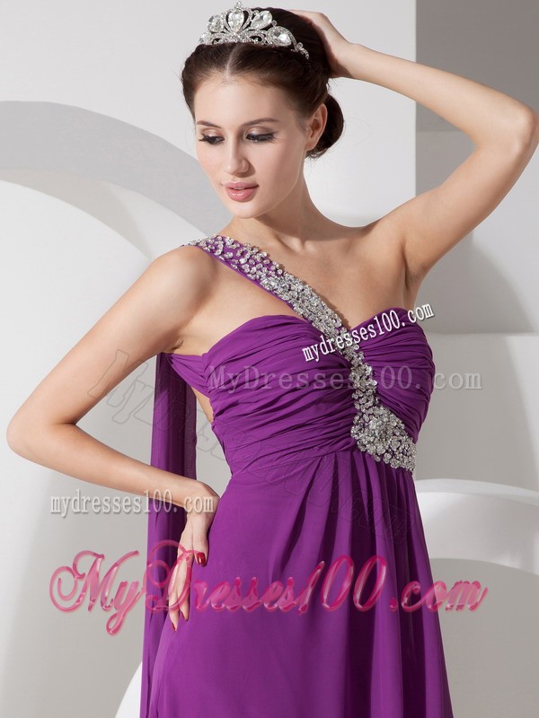 Beaded One Shoulder High-low Chiffon Prom Dress in Purple