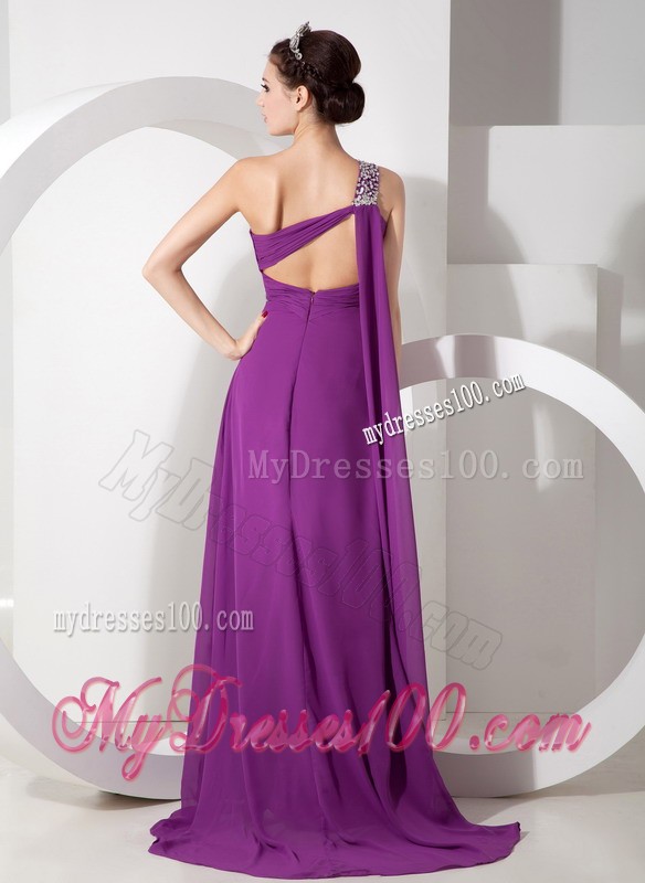 Beaded One Shoulder High-low Chiffon Prom Dress in Purple
