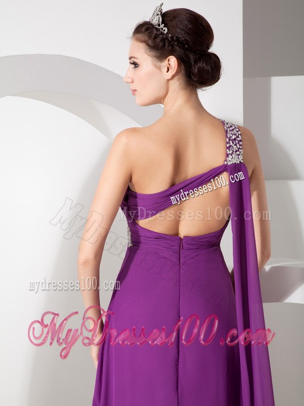 Beaded One Shoulder High-low Chiffon Prom Dress in Purple