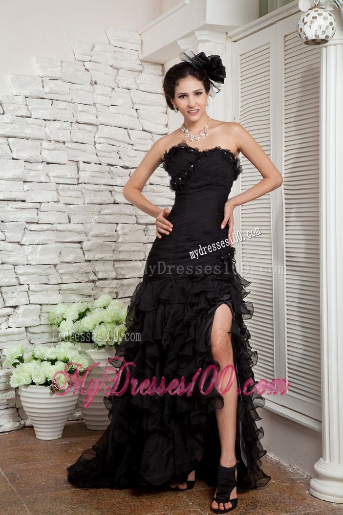 Lovely Black Mermaid Ruched Sweep Train Prom Dress Discount