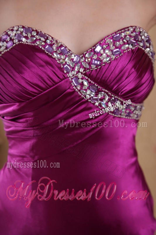 Rhinestones and Ruche Decorated Sheath for Fuchsia Court Train Prom Dresses