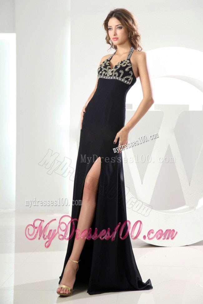 Beaded Halter Top Empire Prom Dress in Little Black Discount