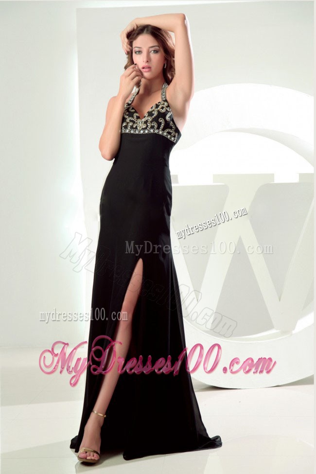 Beaded Halter Top Empire Prom Dress in Little Black Discount