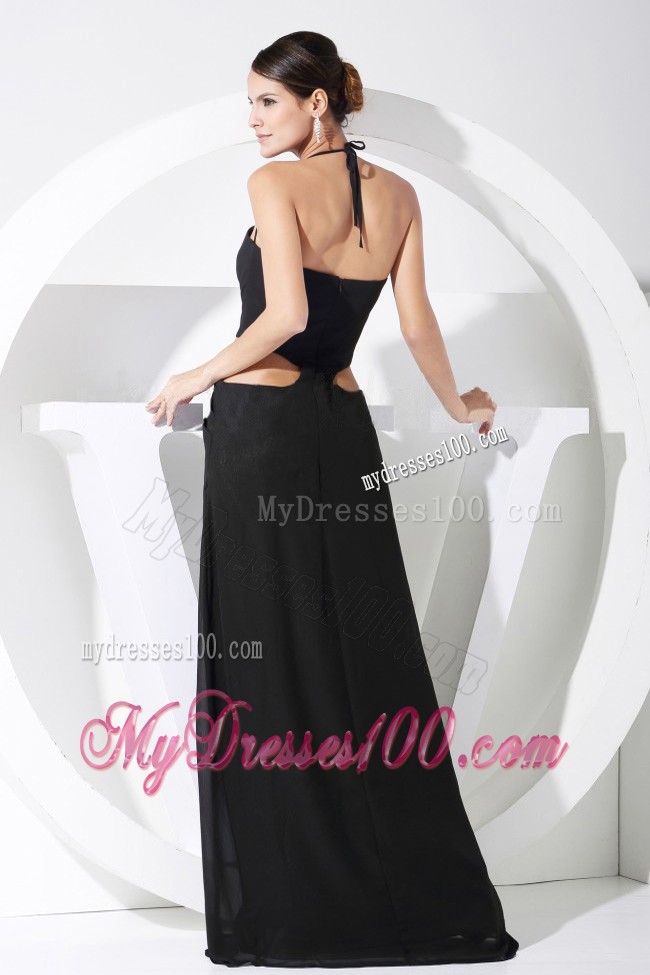 Pretty Halter Top Black V-neck Column Prom Dress for Cheap
