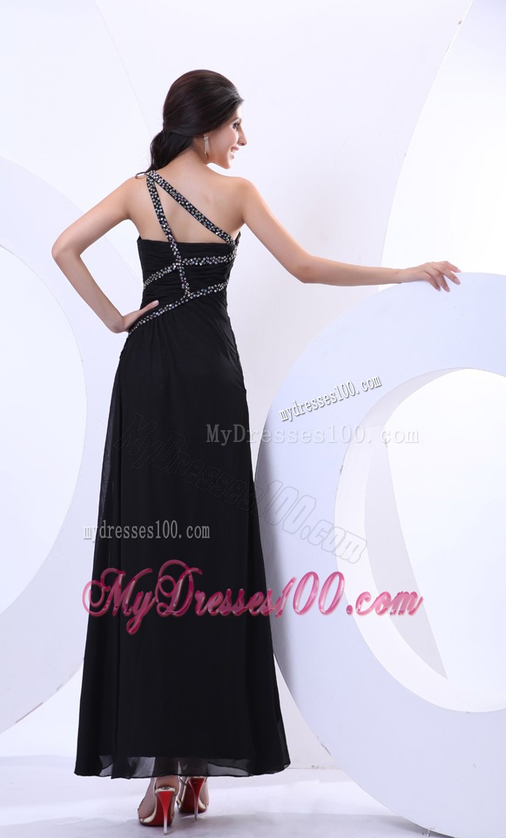 Black One Shoulder High Slit Column Ankle-length Prom Dresses