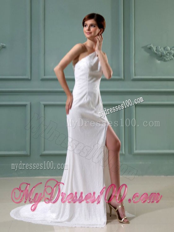 Wonderful One Shoulder Brush Train High Slit Chiffon Prom Dress