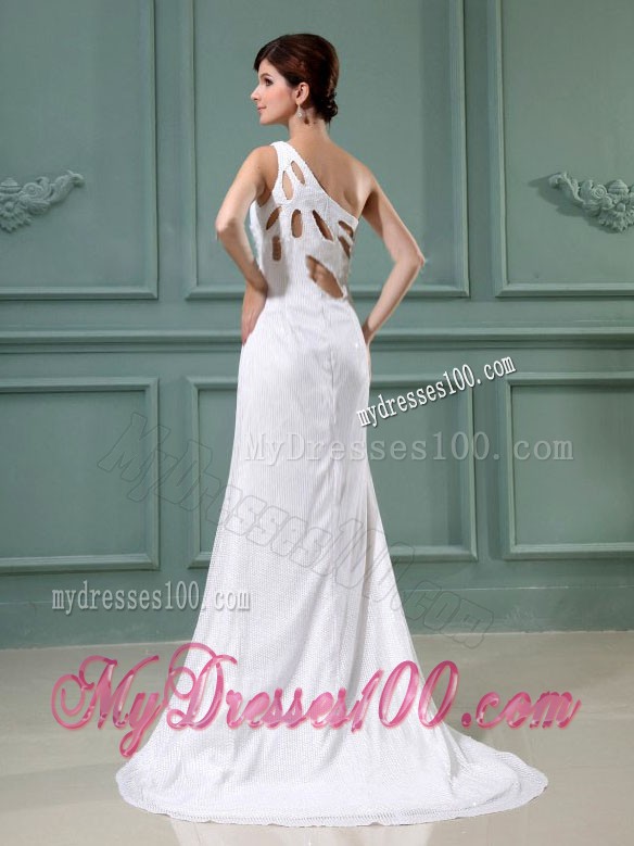 Wonderful One Shoulder Brush Train High Slit Chiffon Prom Dress