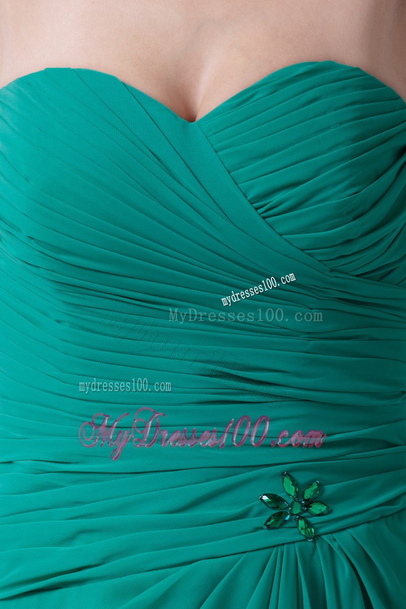 Green Column Chiffon Prom Dresses with Slits Up the Side and Pleat