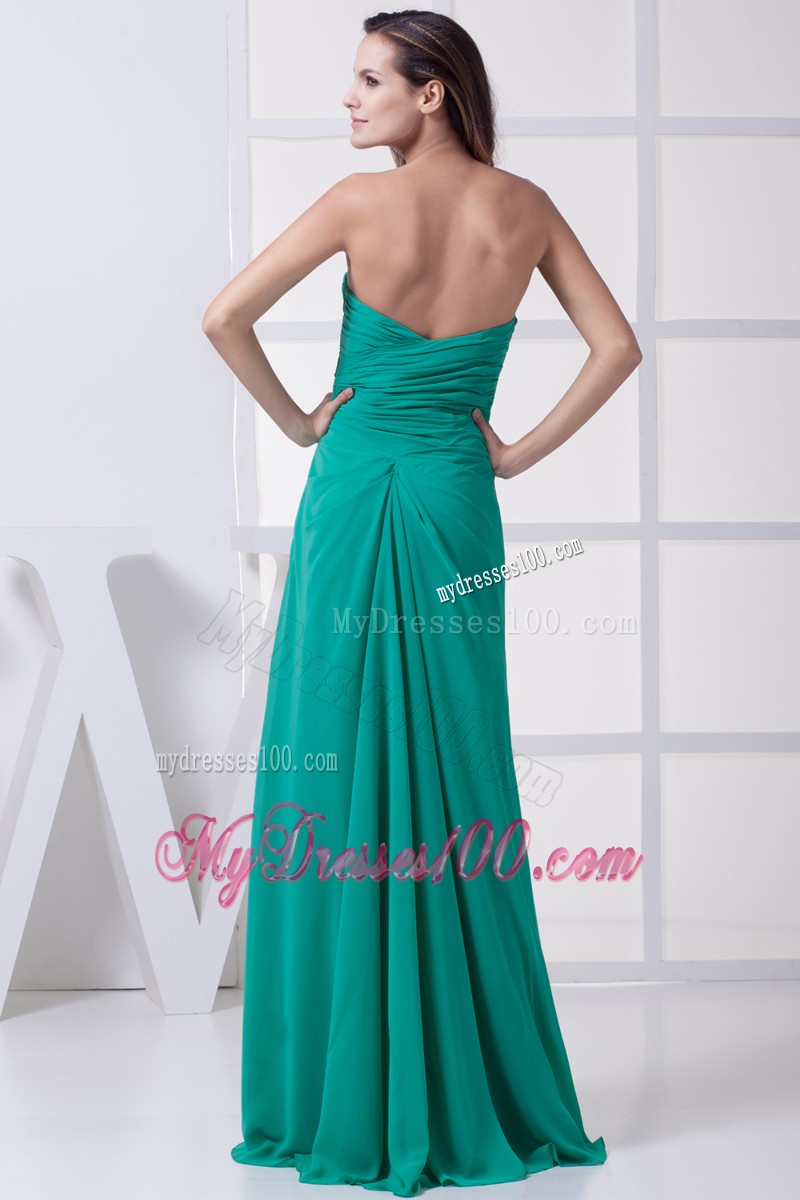 Green Column Chiffon Prom Dresses with Slits Up the Side and Pleat