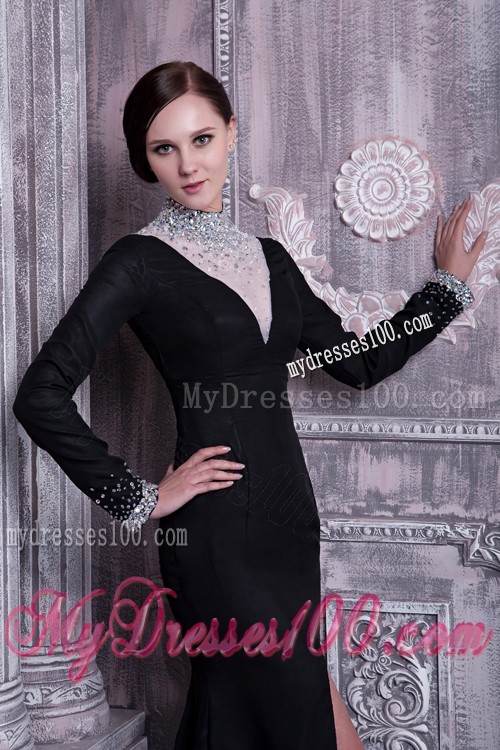 High-neck Empire Black Prom Dresses with Slits On the Side