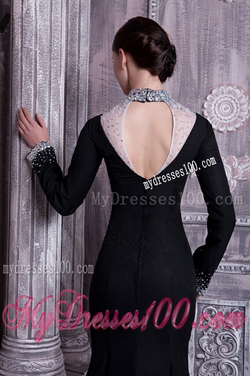 High-neck Empire Black Prom Dresses with Slits On the Side