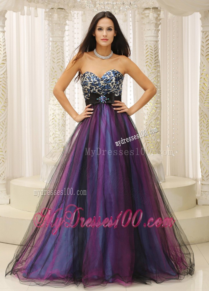 Strapless Leopard Sweetheart for Purple Prom Homecoming Dress with Belt