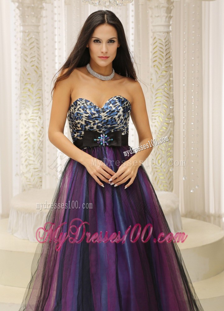 Strapless Leopard Sweetheart for Purple Prom Homecoming Dress with Belt