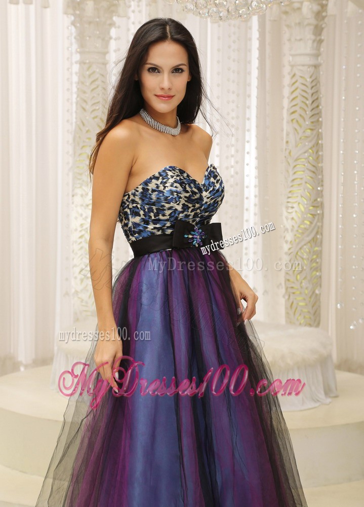 Strapless Leopard Sweetheart for Purple Prom Homecoming Dress with Belt
