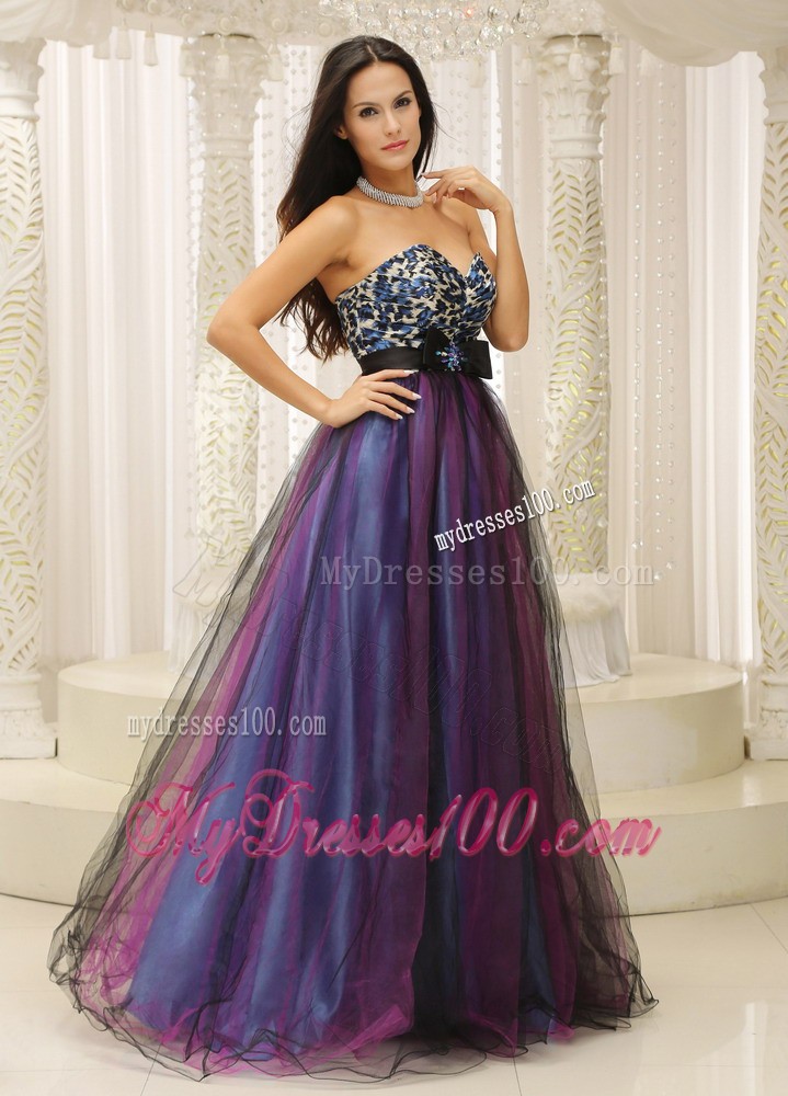 Strapless Leopard Sweetheart for Purple Prom Homecoming Dress with Belt