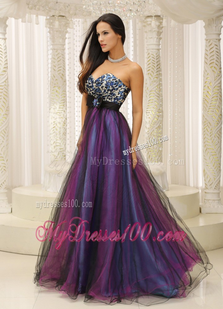 Strapless Leopard Sweetheart for Purple Prom Homecoming Dress with Belt