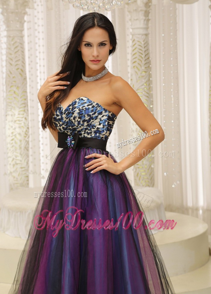 Strapless Leopard Sweetheart for Purple Prom Homecoming Dress with Belt